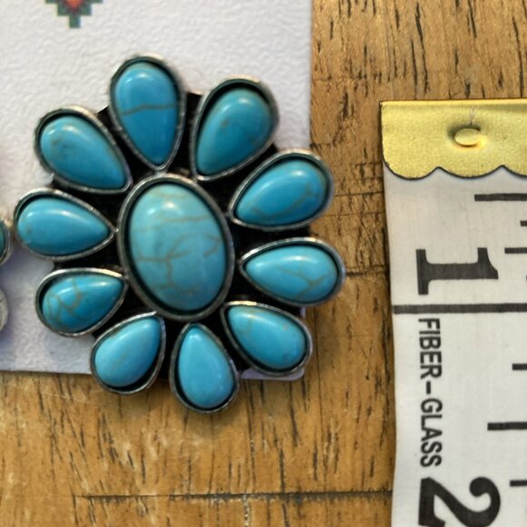 Faux Turquoise Floral Earrings large statement jewelry western southwest - Picture 8 of 8